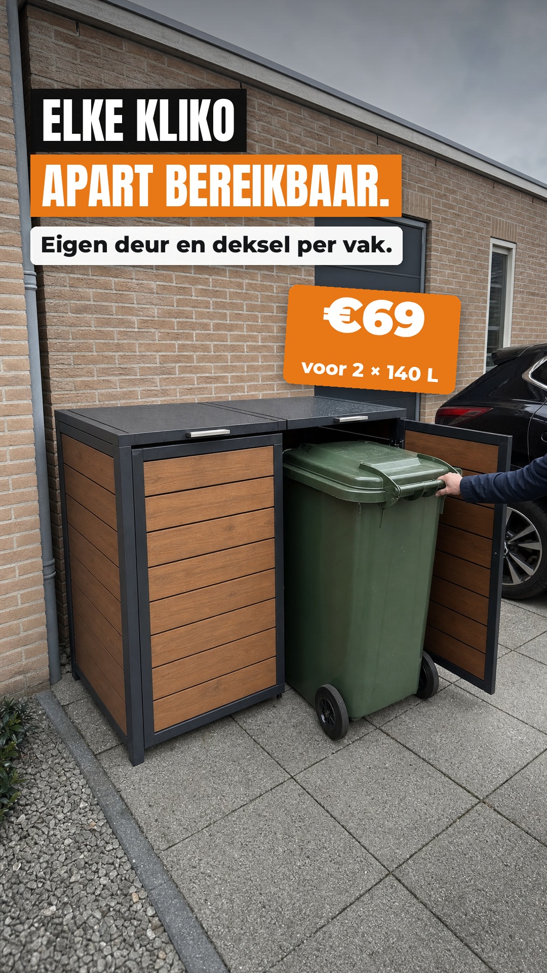 Elke kliko apart bereikbaar. · Eigen deur en deksel per vak. · €69